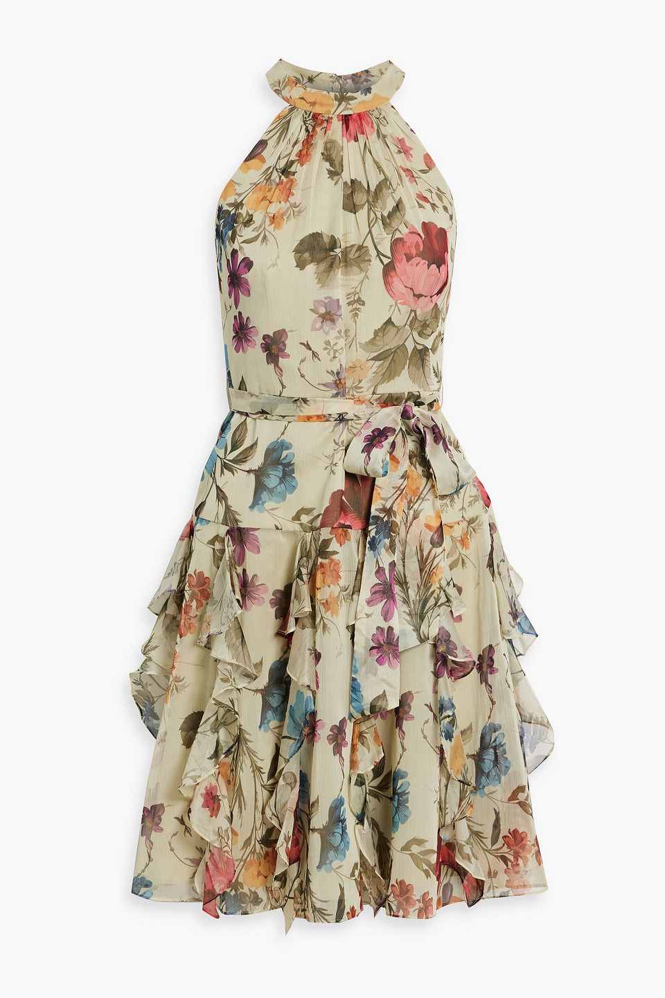 Ruffled floral-print chiffon dress
