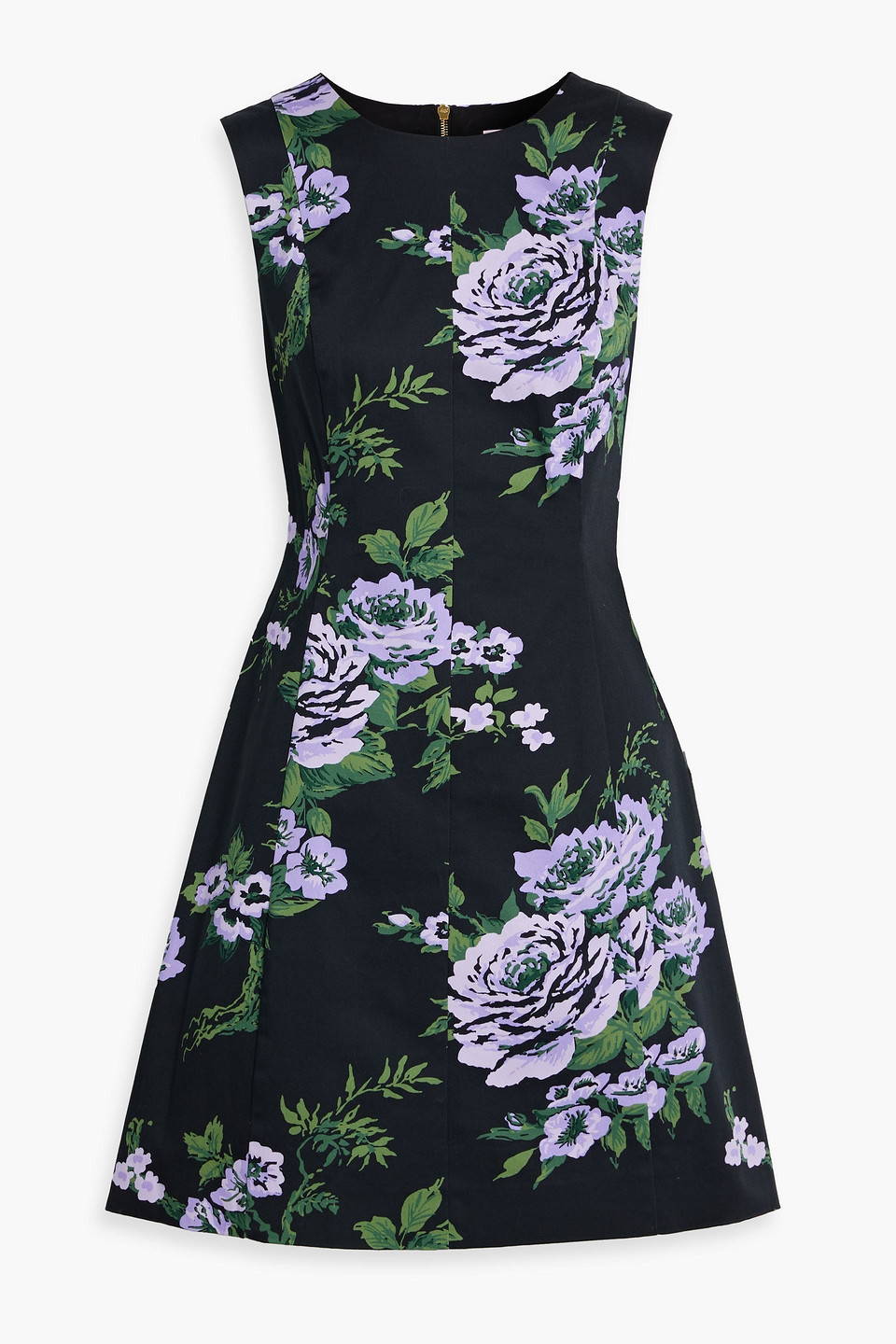 Carolina Herrera Floral-print Cotton-blend Mini Dress In Black