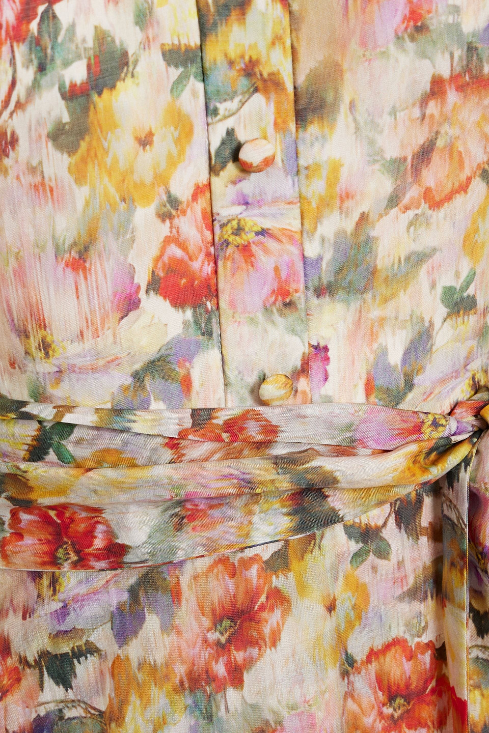 Mikael Aghal Belted Floral-print Voile Midi Shirt Dress In Coral
