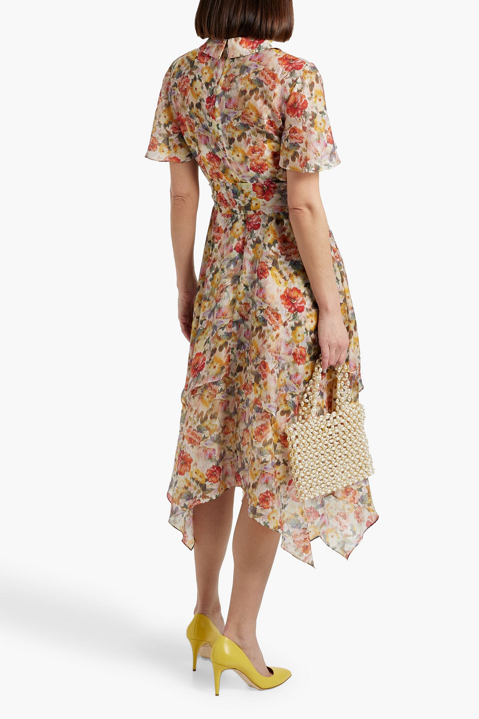 Mikael Aghal Belted Floral-print Voile Midi Shirt Dress In Coral