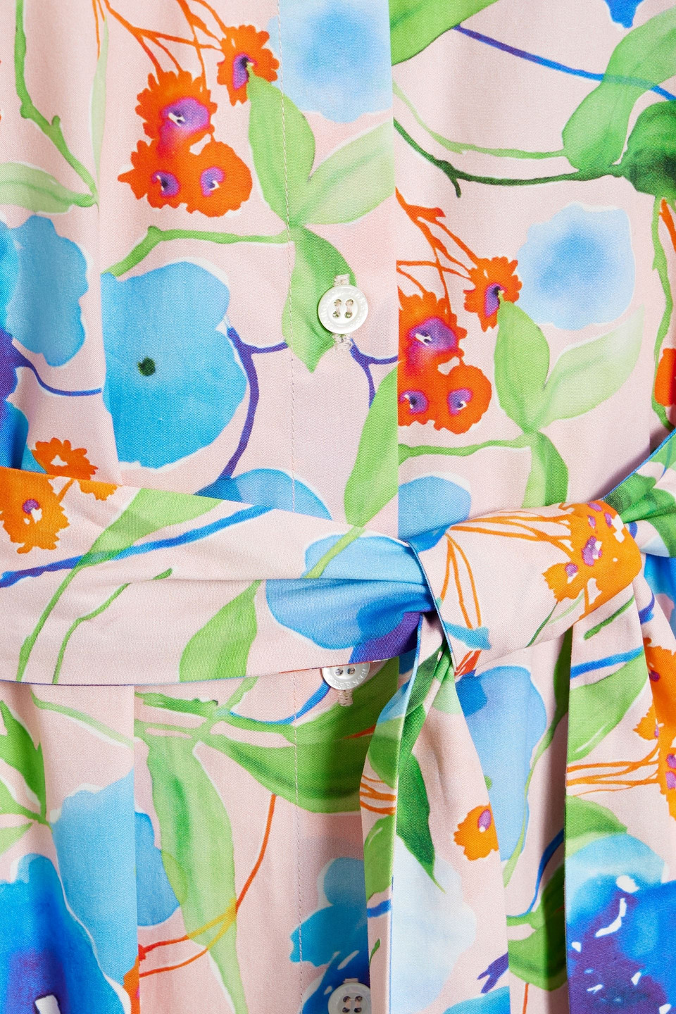 CAROLINA HERRERA BELTED FLORAL-PRINT COTTON-POPLIN MIDI SHIRT DRESS