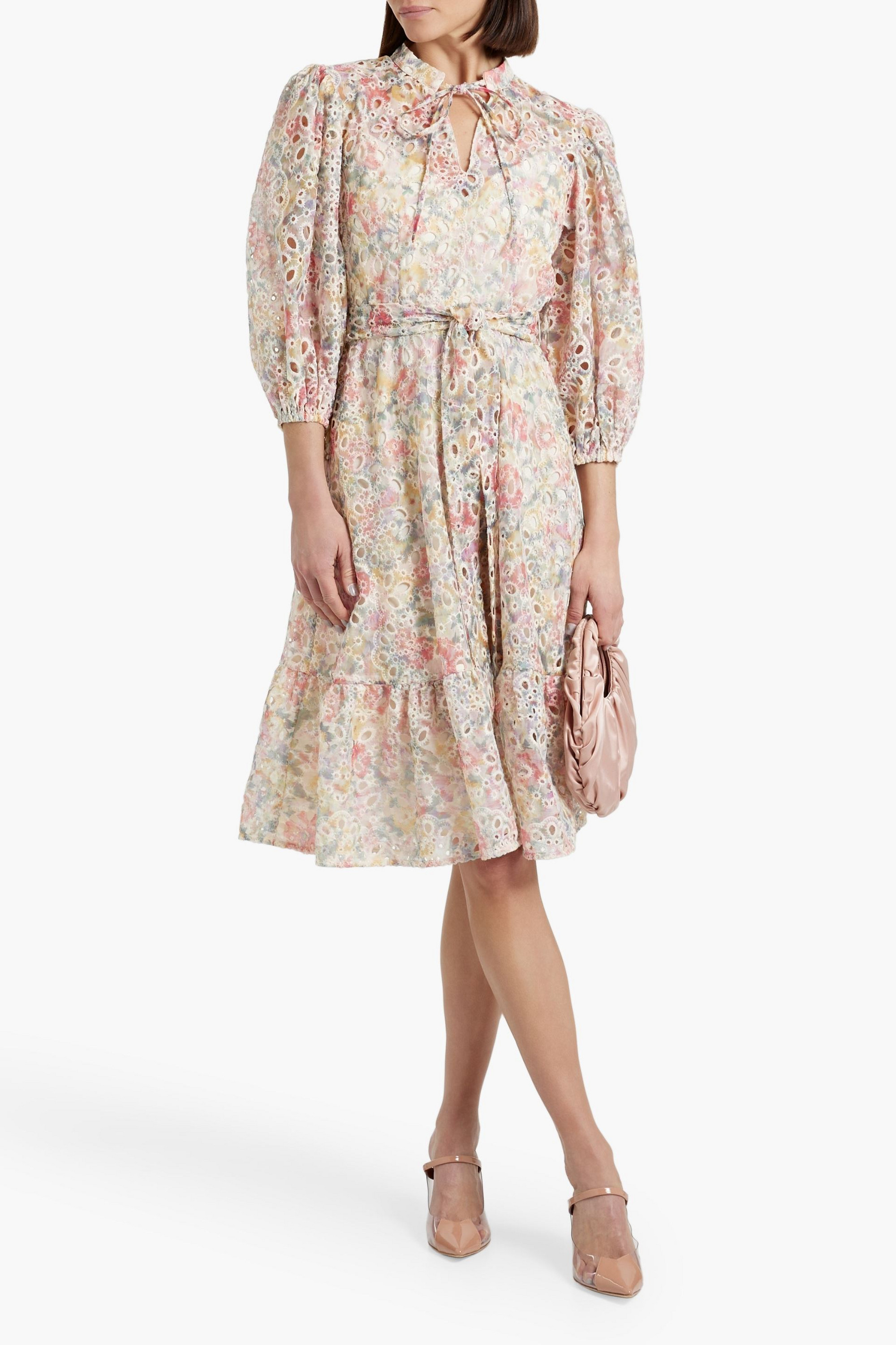 MIKAEL AGHAL Belted printed broderie anglaise midi dress