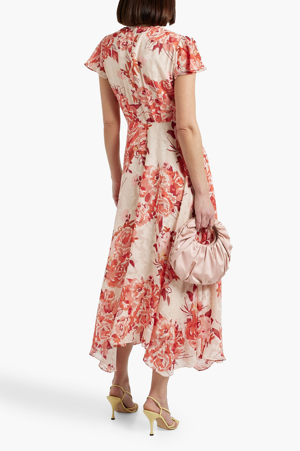 Mikael Aghal Floral-print Fil Coupé Chiffon Midi Dress In Blush