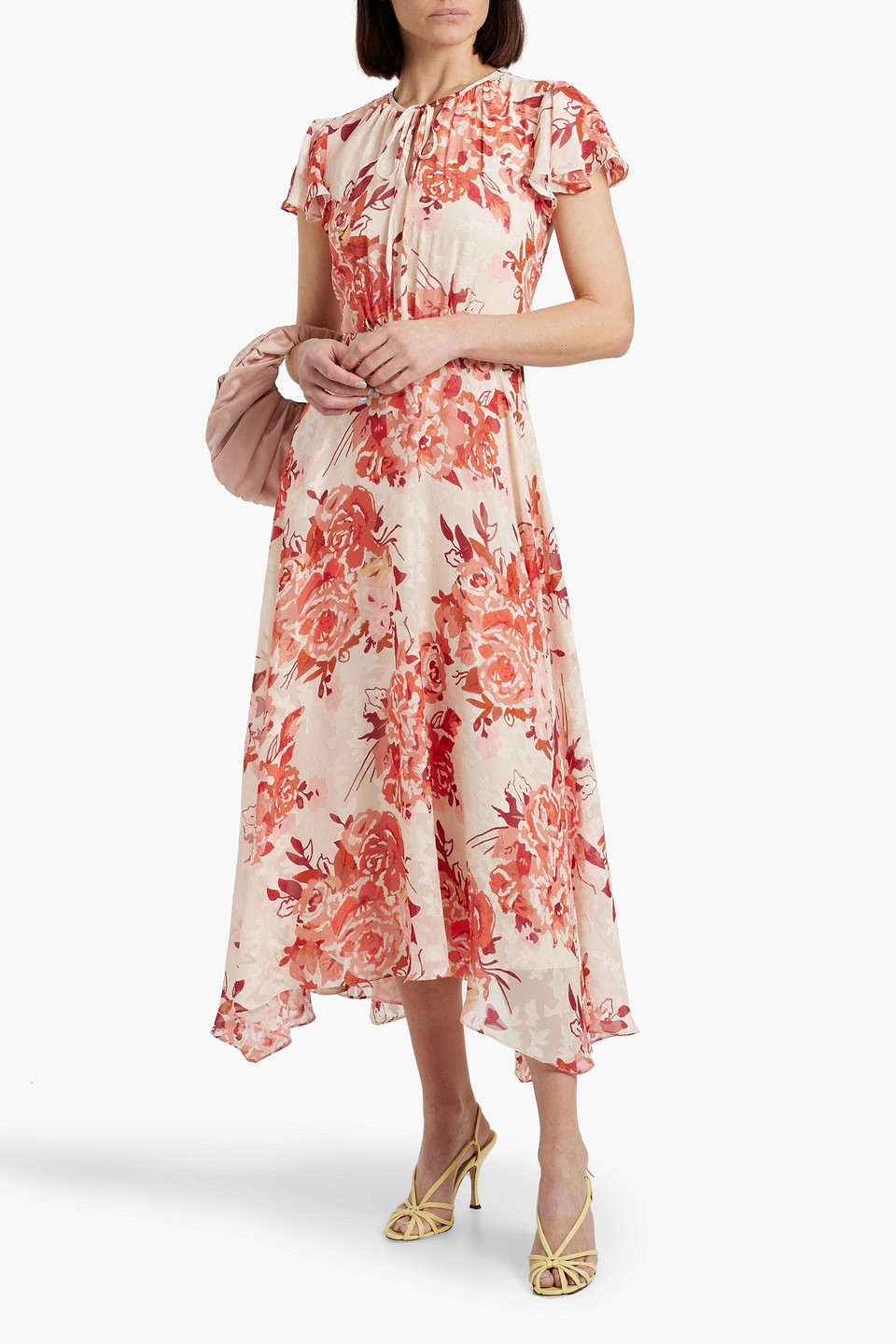 Mikael Aghal Floral-print Fil Coupé Chiffon Midi Dress In Blush