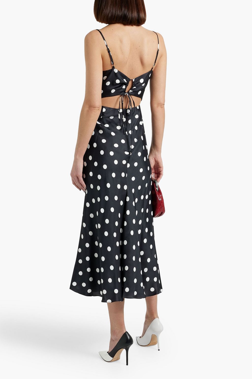 CAROLINA HERRERA Ruched cutout polka-dot satin-twill midi dress