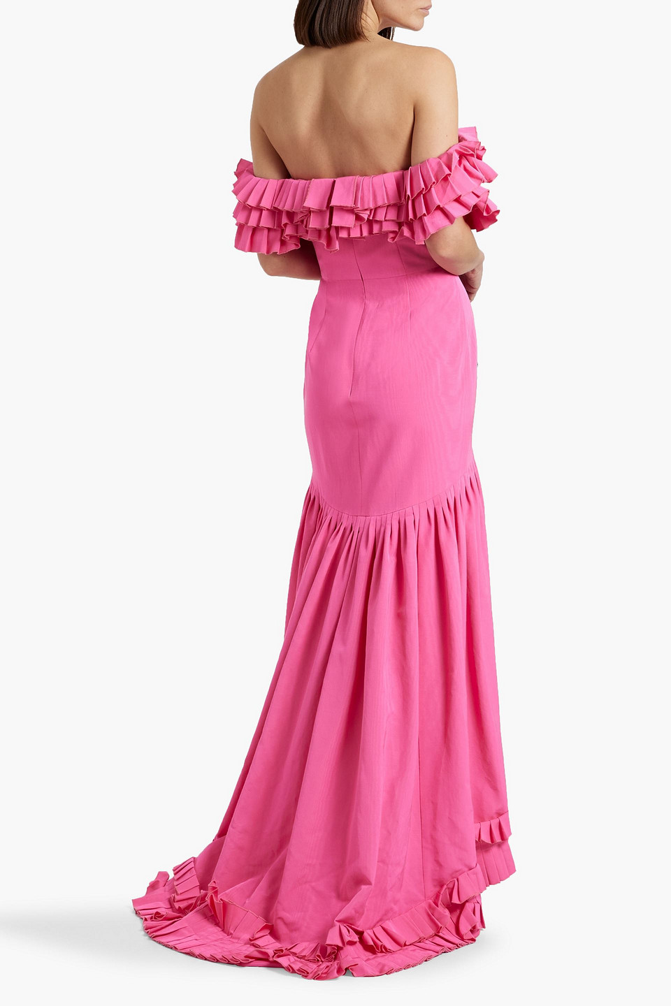Oscar De La Renta Off-the-shoulder Ruffled Cotton-blend Faille Gown In Pink