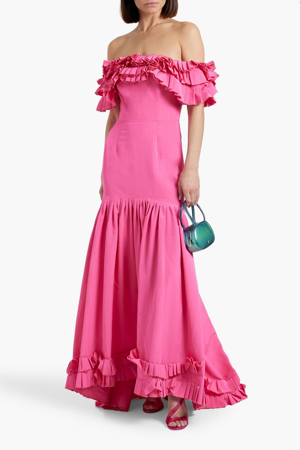 OSCAR DE LA RENTA Off-the-shoulder ruffled cotton-blend faille gown