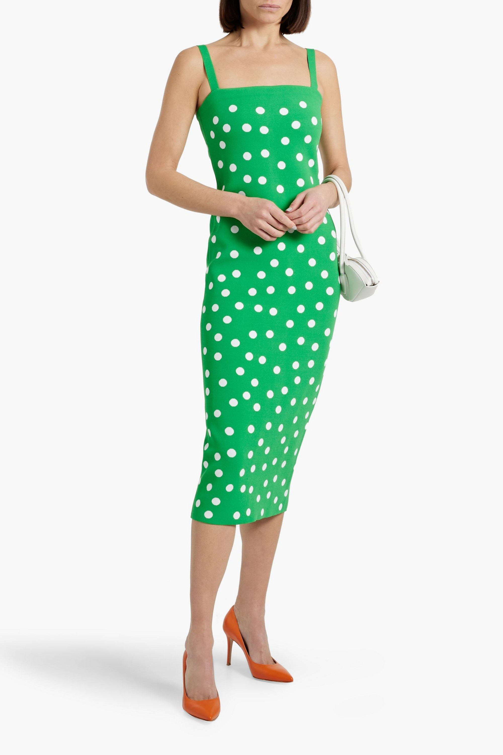 Carolina Herrera Polka-dot jacquard-knit midi dress