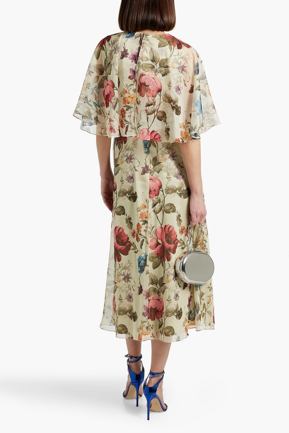 Mikael Aghal Layered Floral-print Chiffon Midi Dress In Sage Green