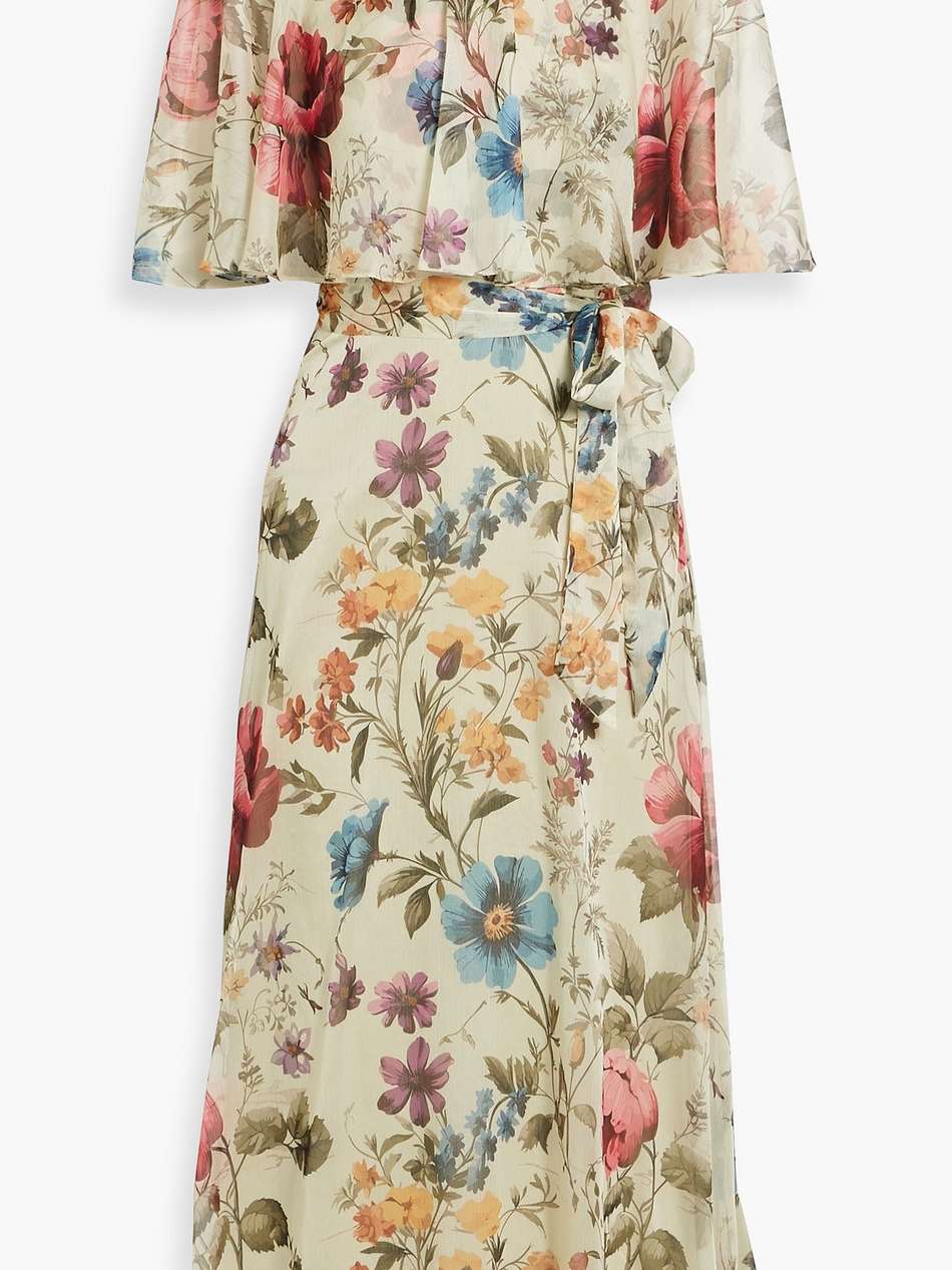 layered floral-print chiffon midi dress
