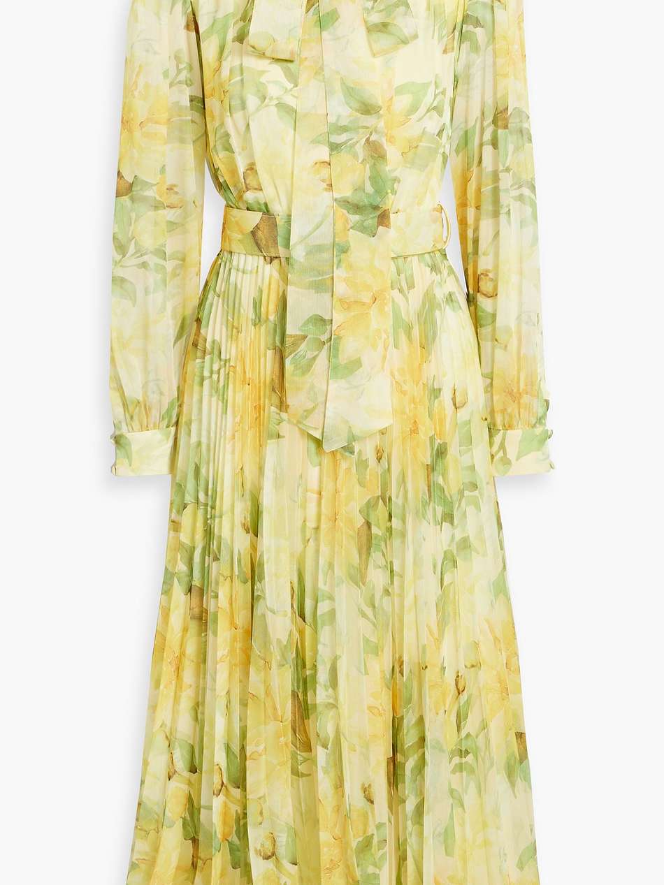 pleated floral-print chiffon midi shirt dress