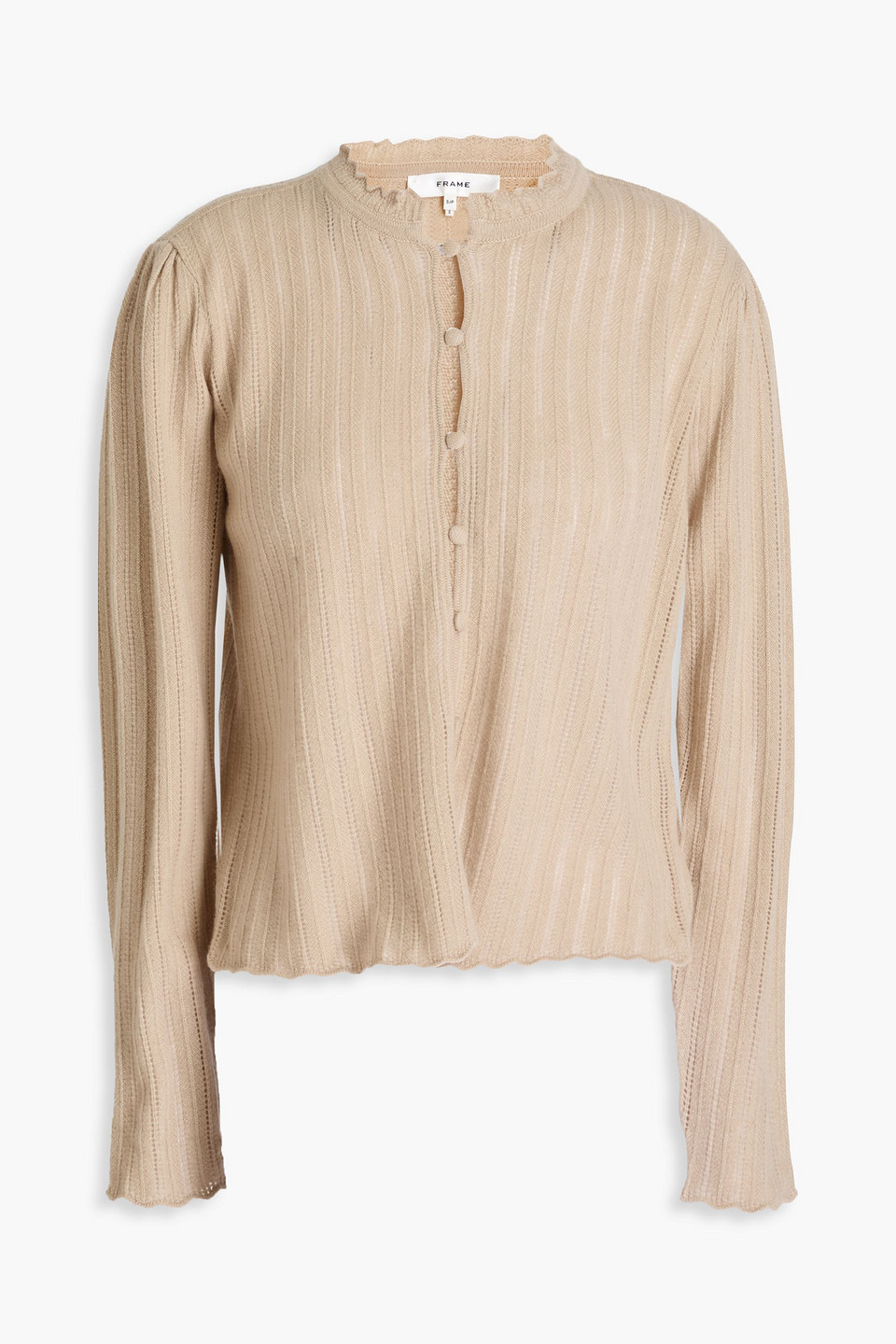Frame Pointelle-knit Cashmere Cardigan In Beige