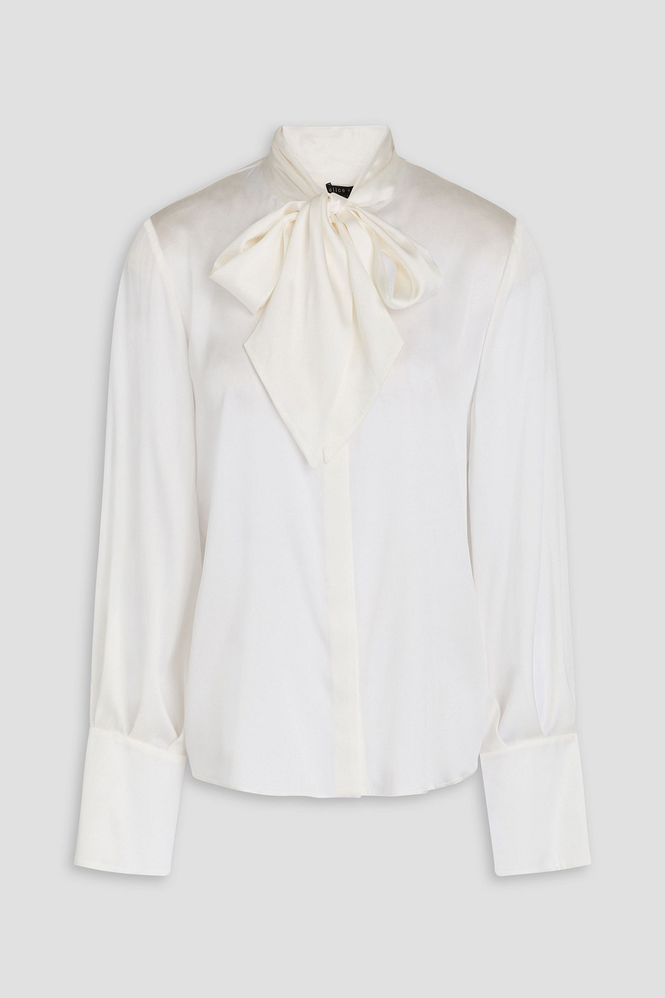 Alice And Olivia Lloyd Pussy-bow Stretch-silk Satin Blouse In Off-white