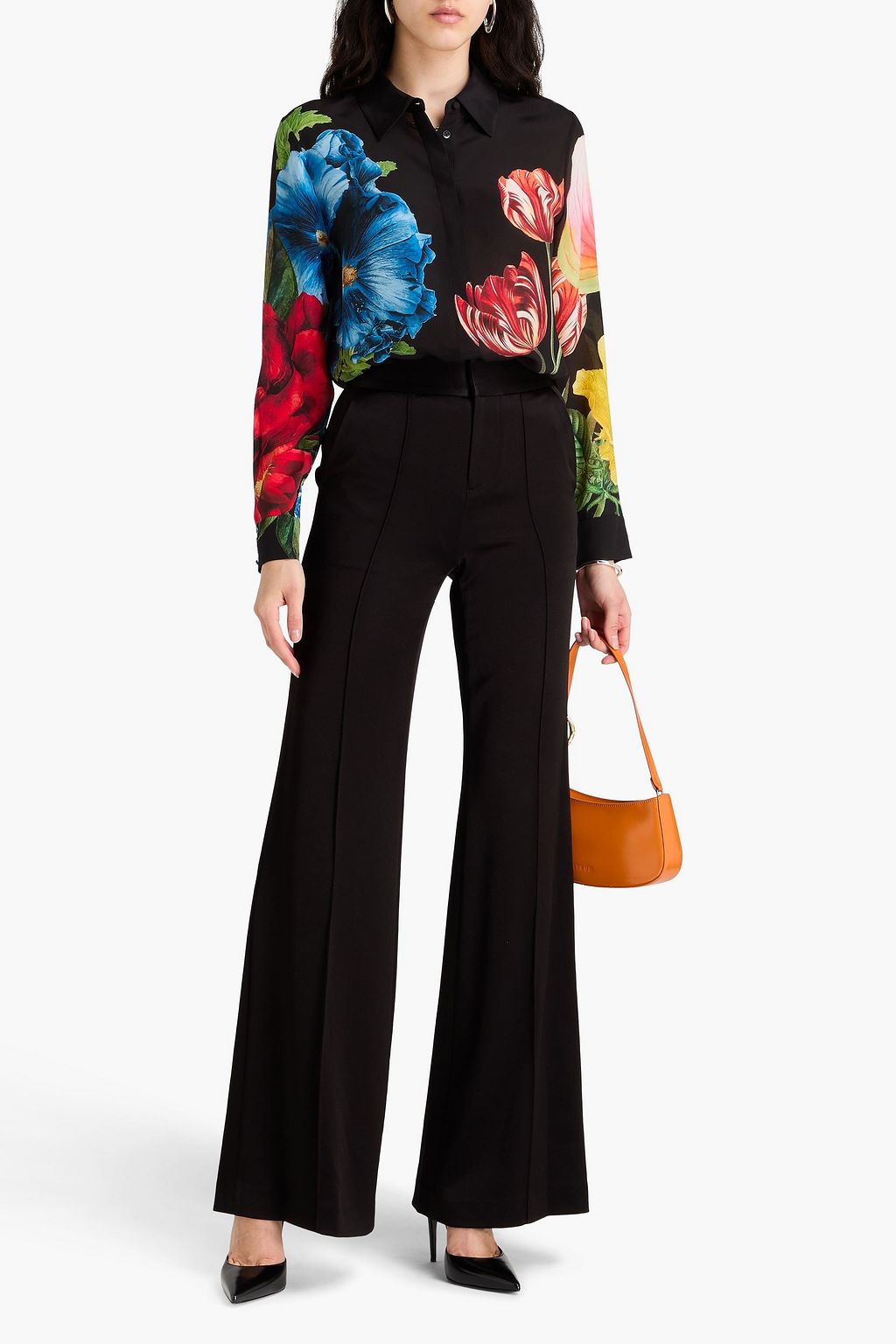 ALICE + OLIVIA シルククレープデシン シャツ フローラルプリント