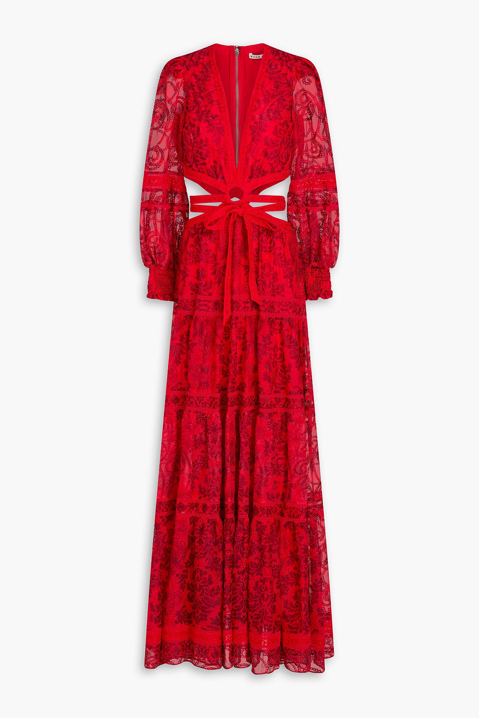 Alice And Olivia Patricia Cutout Tiered Broderie Anglaise Maxi Dress In Red