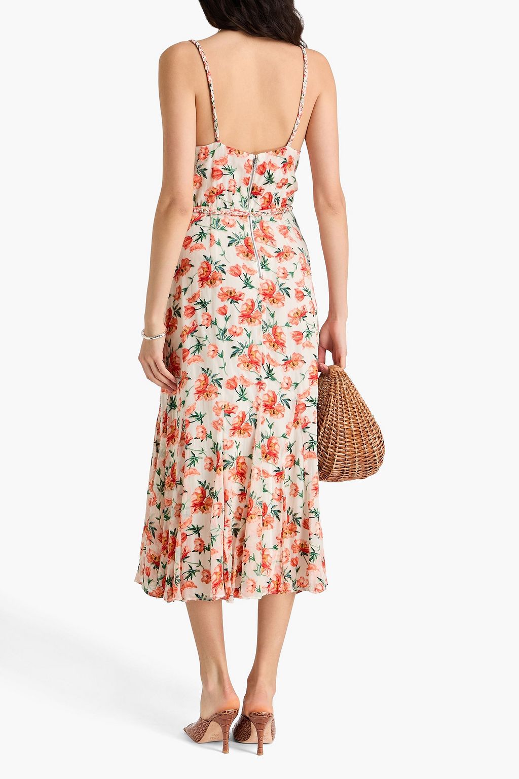 ALICE + OLIVIA فستان ليزا متوسط الطول من قماش ديفوريه بطبعة الأزهار