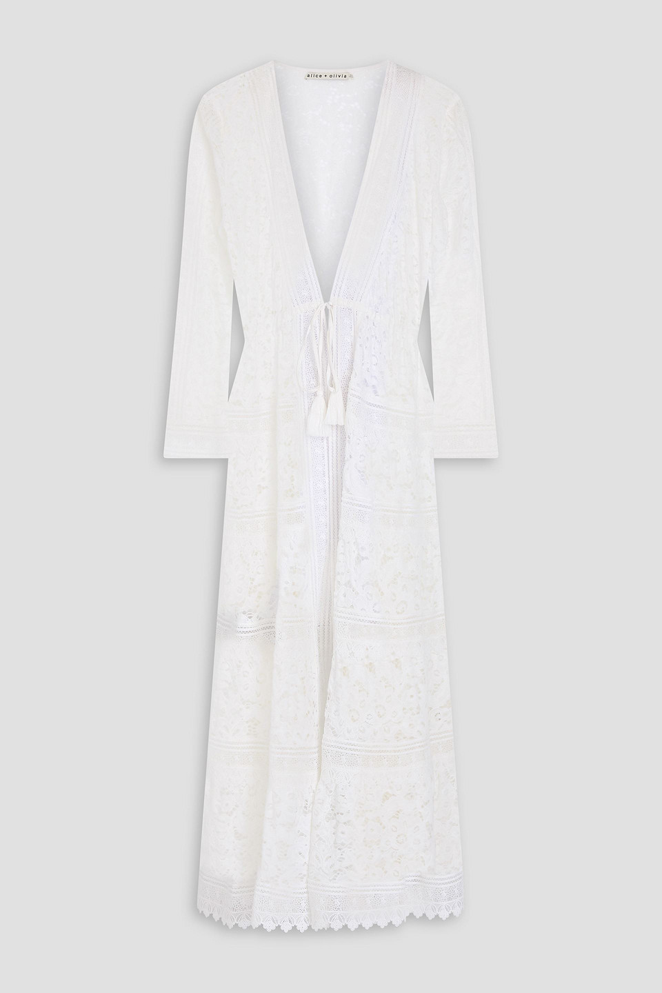 Alice And Olivia Talia Tasseled Lace Dressing Gown In White