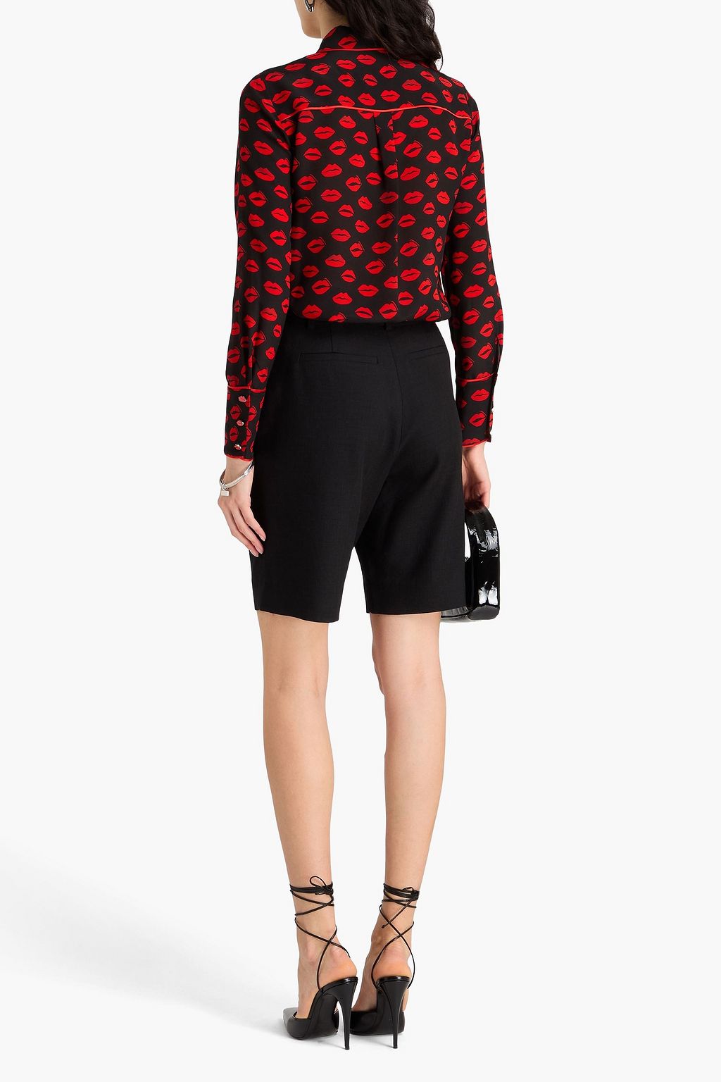ALICE + OLIVIA قميص ويلا من الحرير الصيني بطبعات