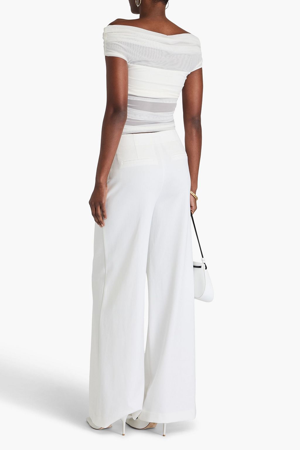 ALICE + OLIVIA Isadola cropped off-the-shoulder stretch-tulle top