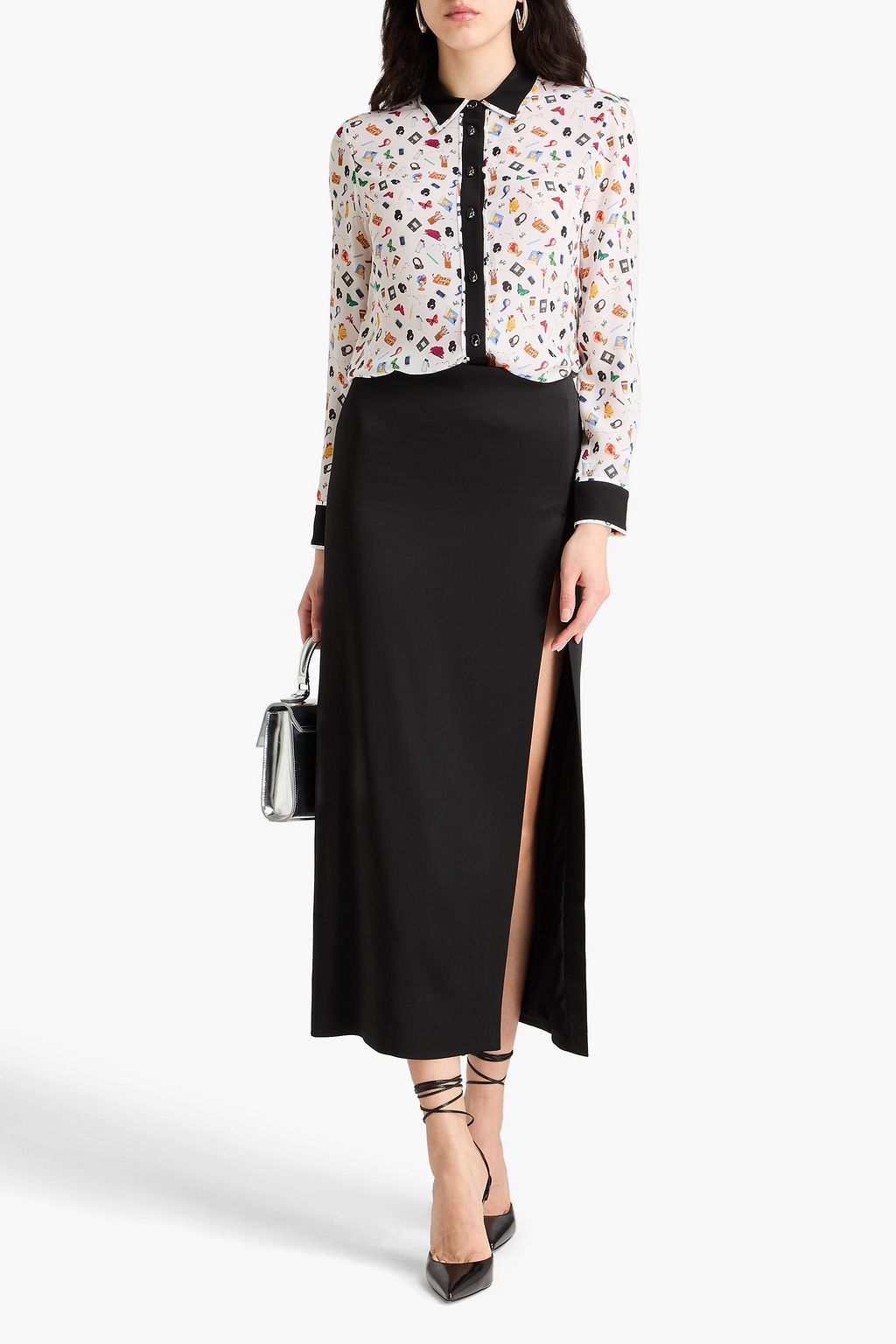 ALICE + OLIVIA 프린트 실크 크레이프 드 신 셔츠