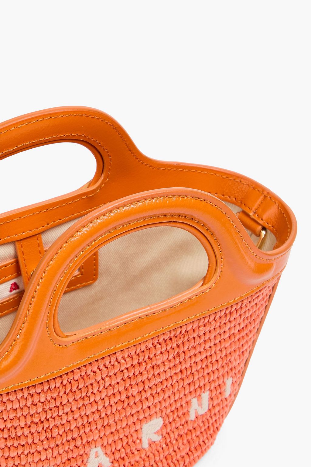 MARNI Tropicalia micro leather-trimmed embroidered faux raffia tote