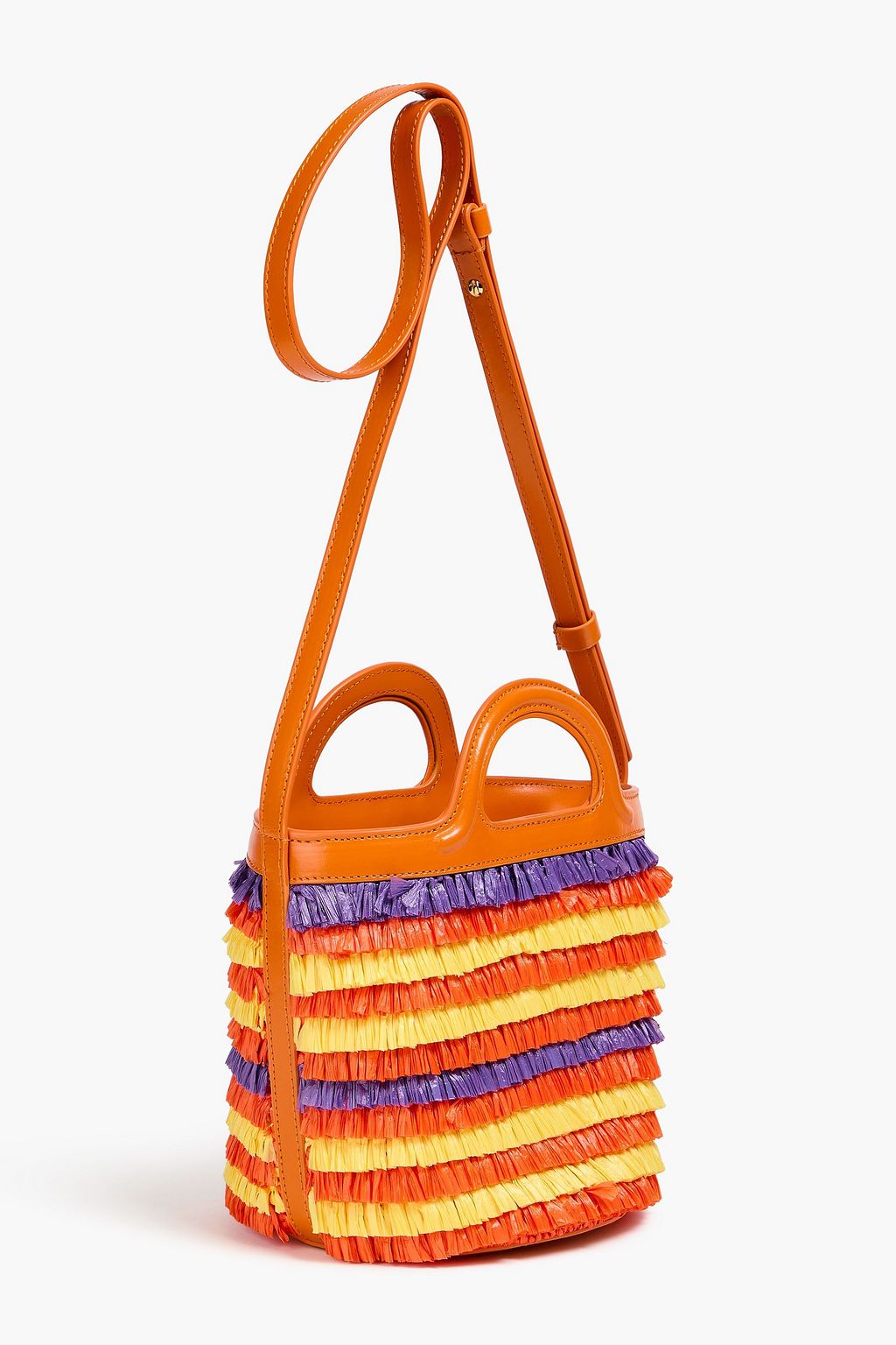 MARNI Tropicalia leather-trimmed faux raffia bucket bag