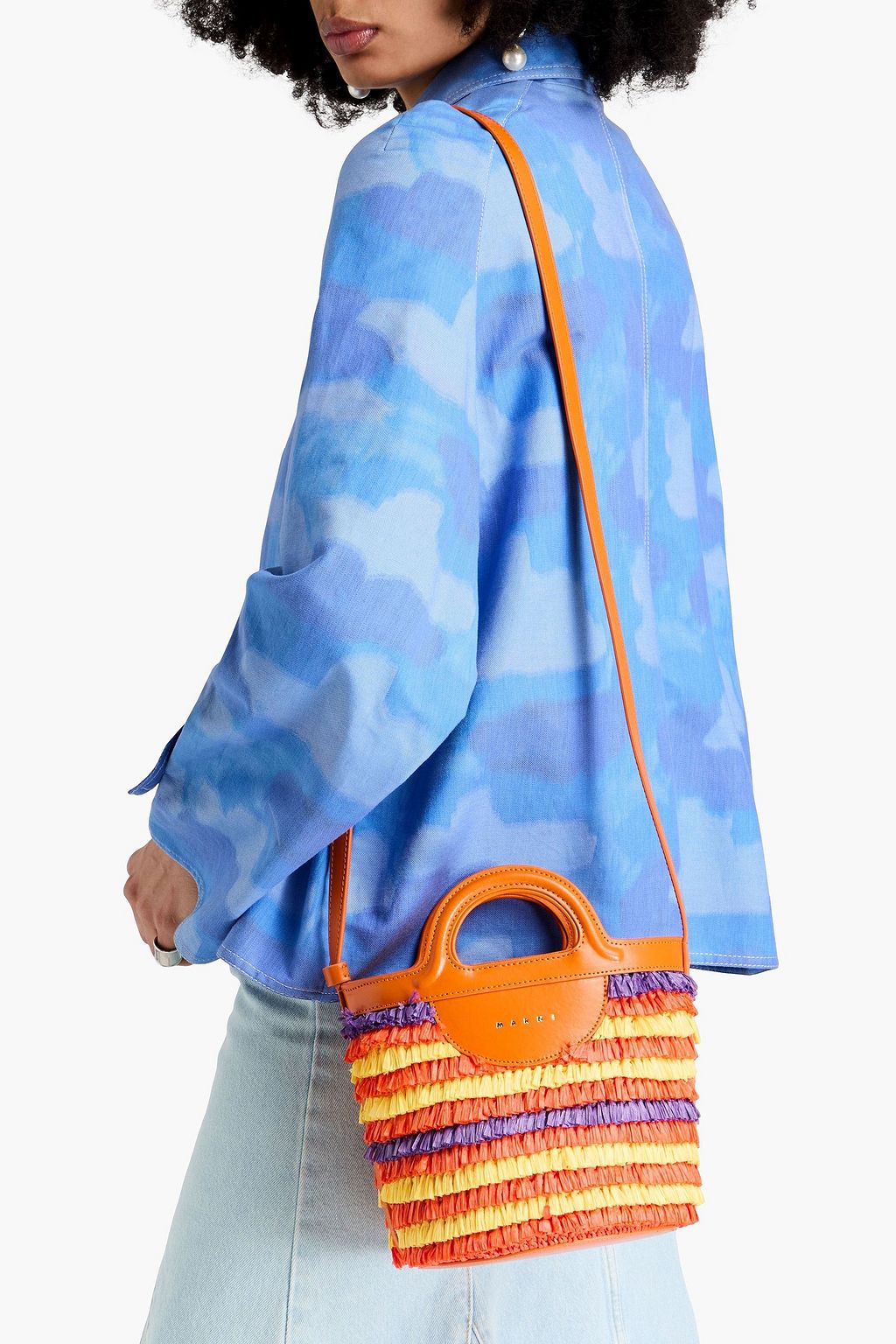 MARNI Tropicalia leather-trimmed faux raffia bucket bag
