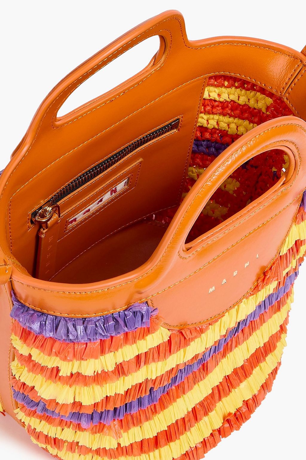 MARNI Tropicalia leather-trimmed faux raffia bucket bag