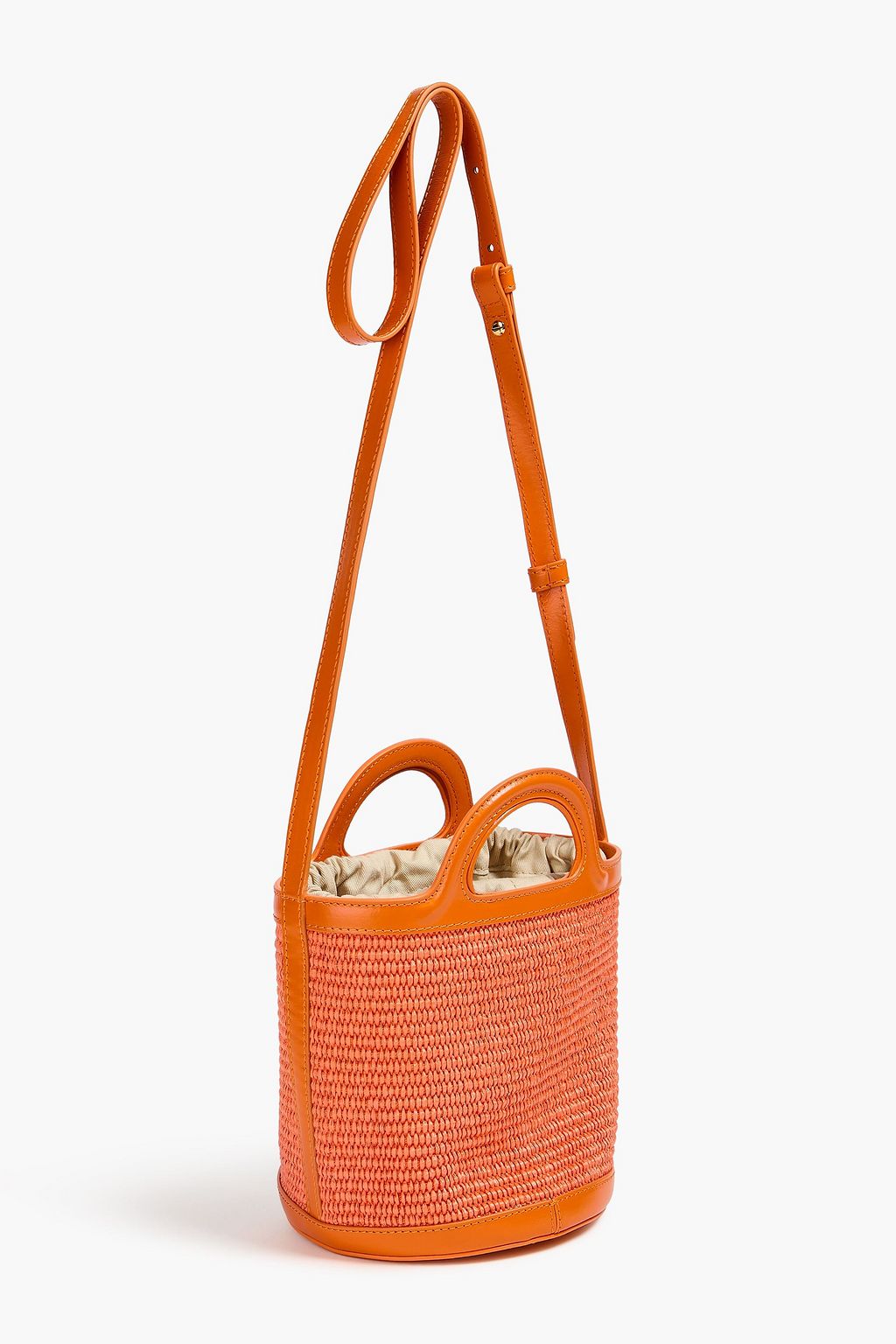 MARNI Tropicalia leather-trimmed faux raffia bucket bag