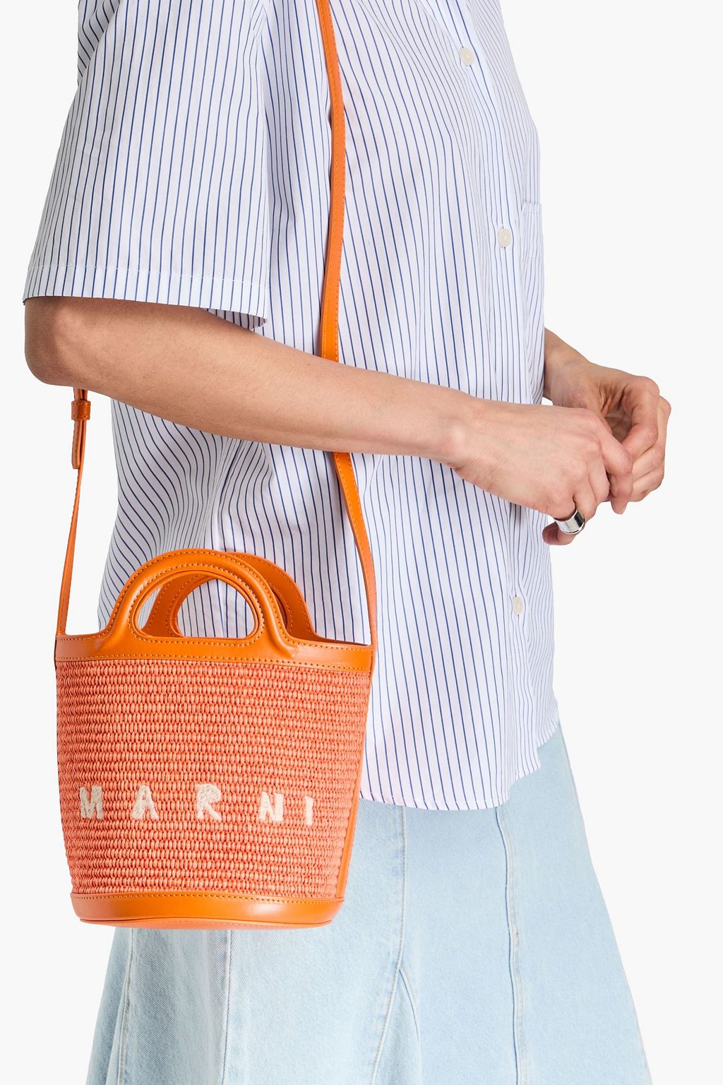 MARNI Tropicalia leather-trimmed faux raffia bucket bag