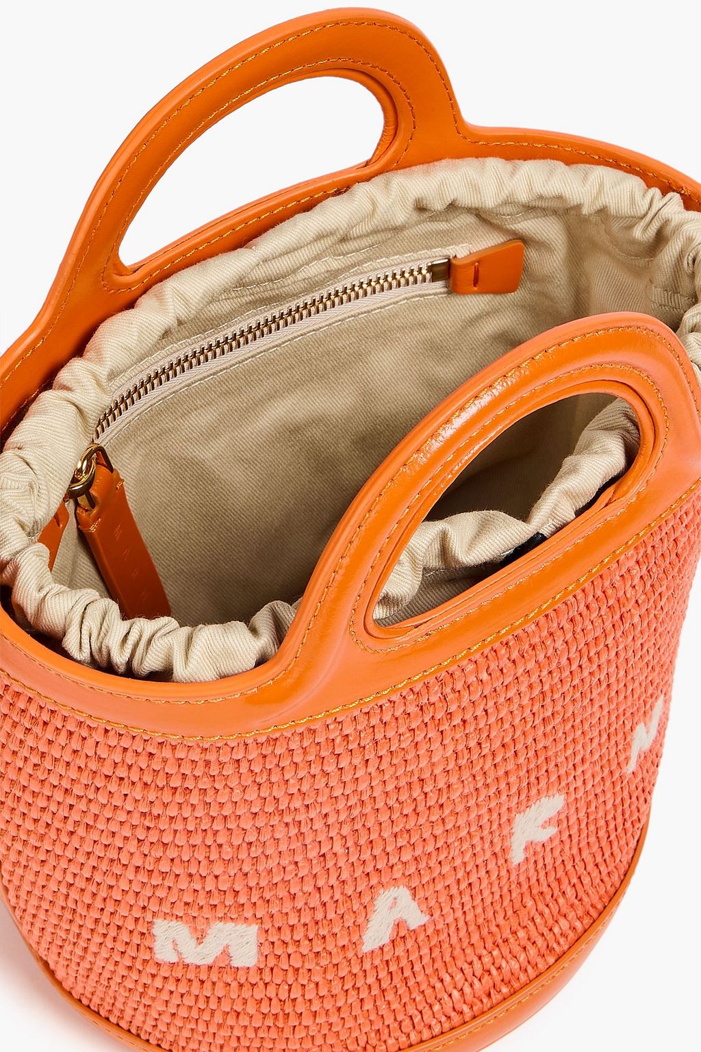 MARNI Tropicalia leather-trimmed faux raffia bucket bag