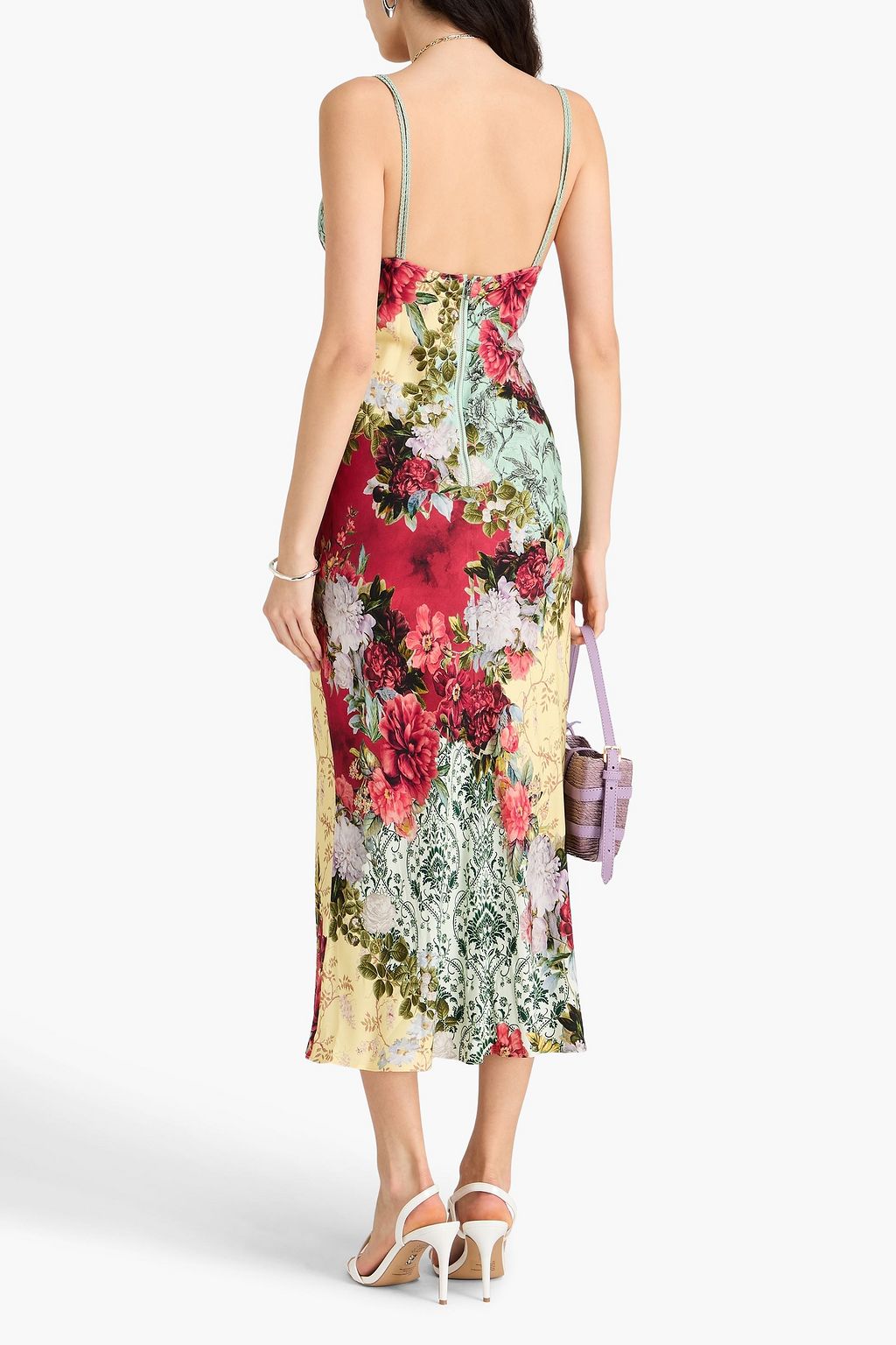 ALICE + OLIVIA クレープデシン ミディワンピース フローラルプリント