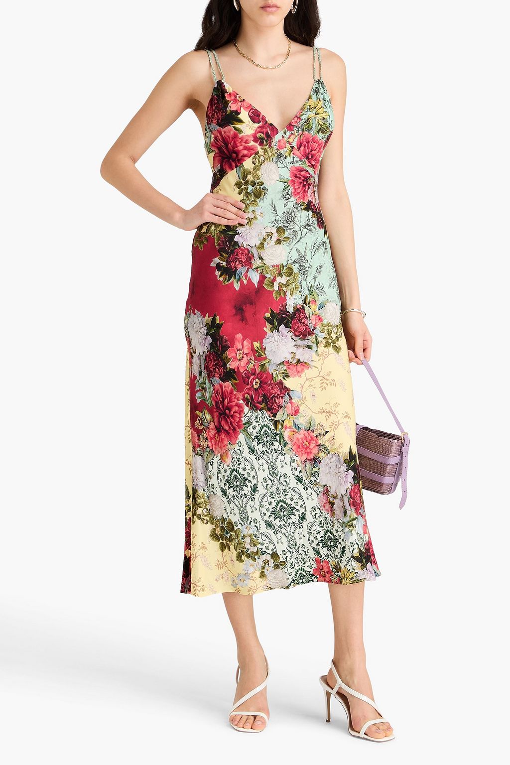 ALICE + OLIVIA クレープデシン ミディワンピース フローラルプリント
