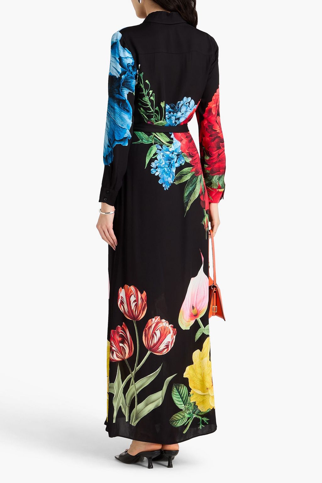 ALICE + OLIVIA シルククレープデシン マキシシャツワンピース フローラルプリント