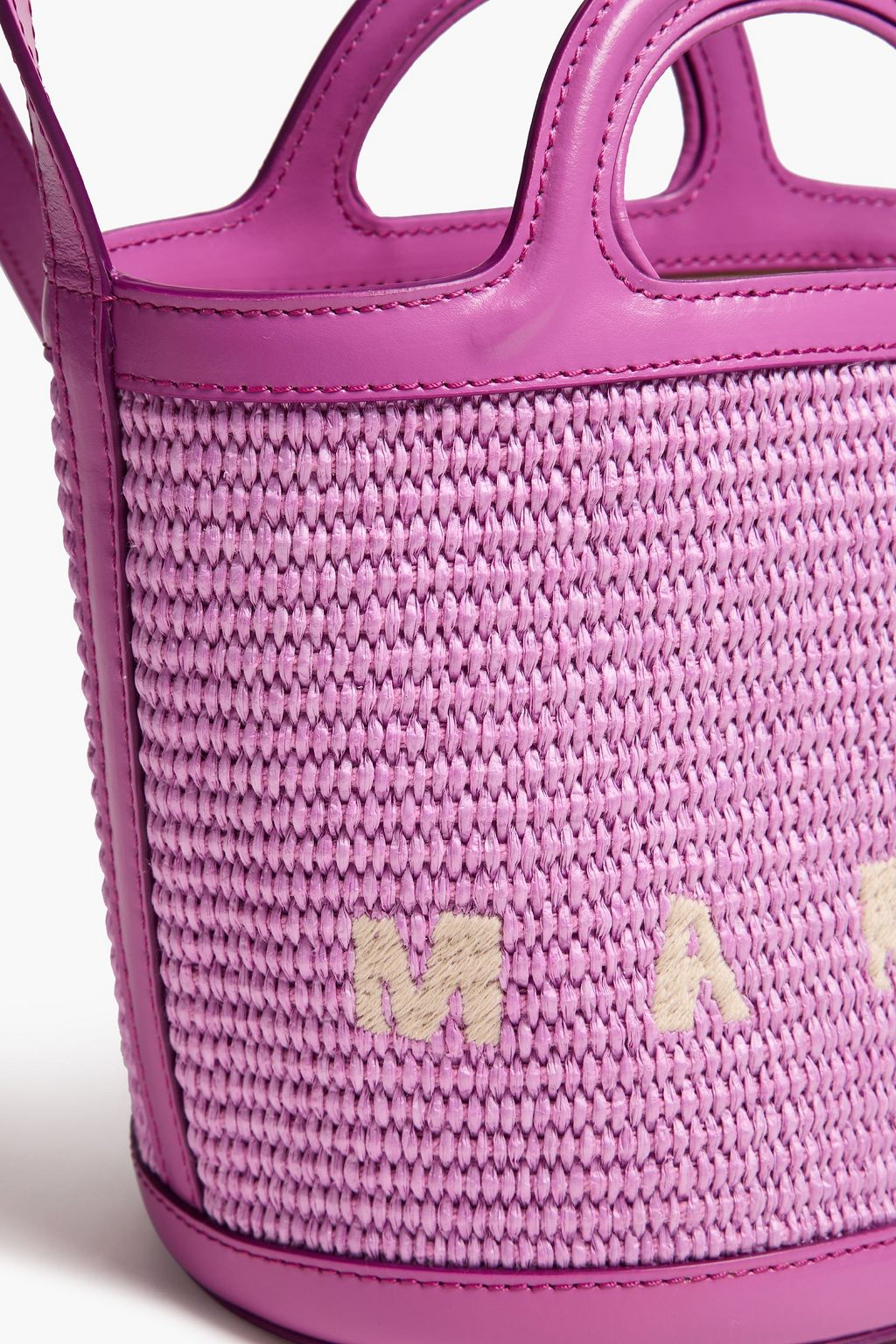 MARNI Tropicalia leather-trimmed faux raffia bucket bag