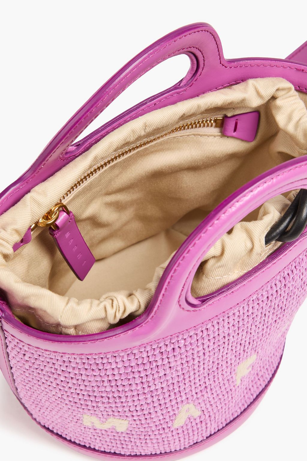 MARNI Tropicalia leather-trimmed faux raffia bucket bag