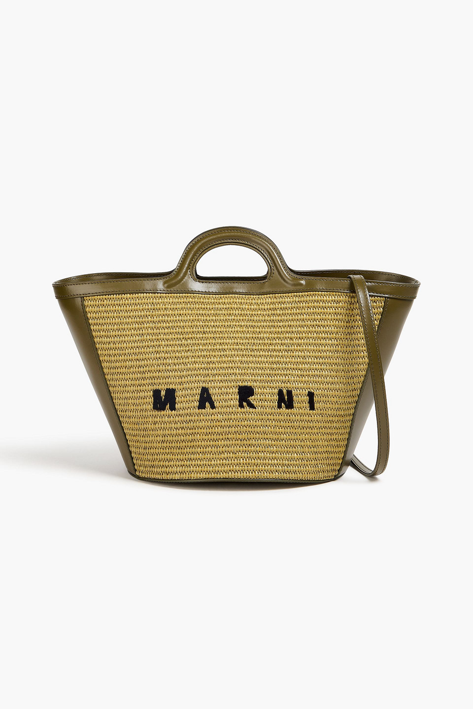 Marni Tropicalia Leather-trimmed Faux Raffia Tote In Army Green