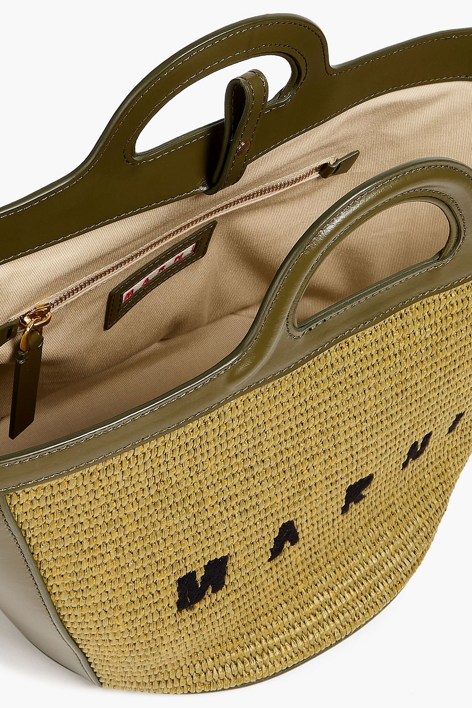 MARNI TROPICALIA LEATHER-TRIMMED FAUX RAFFIA TOTE 