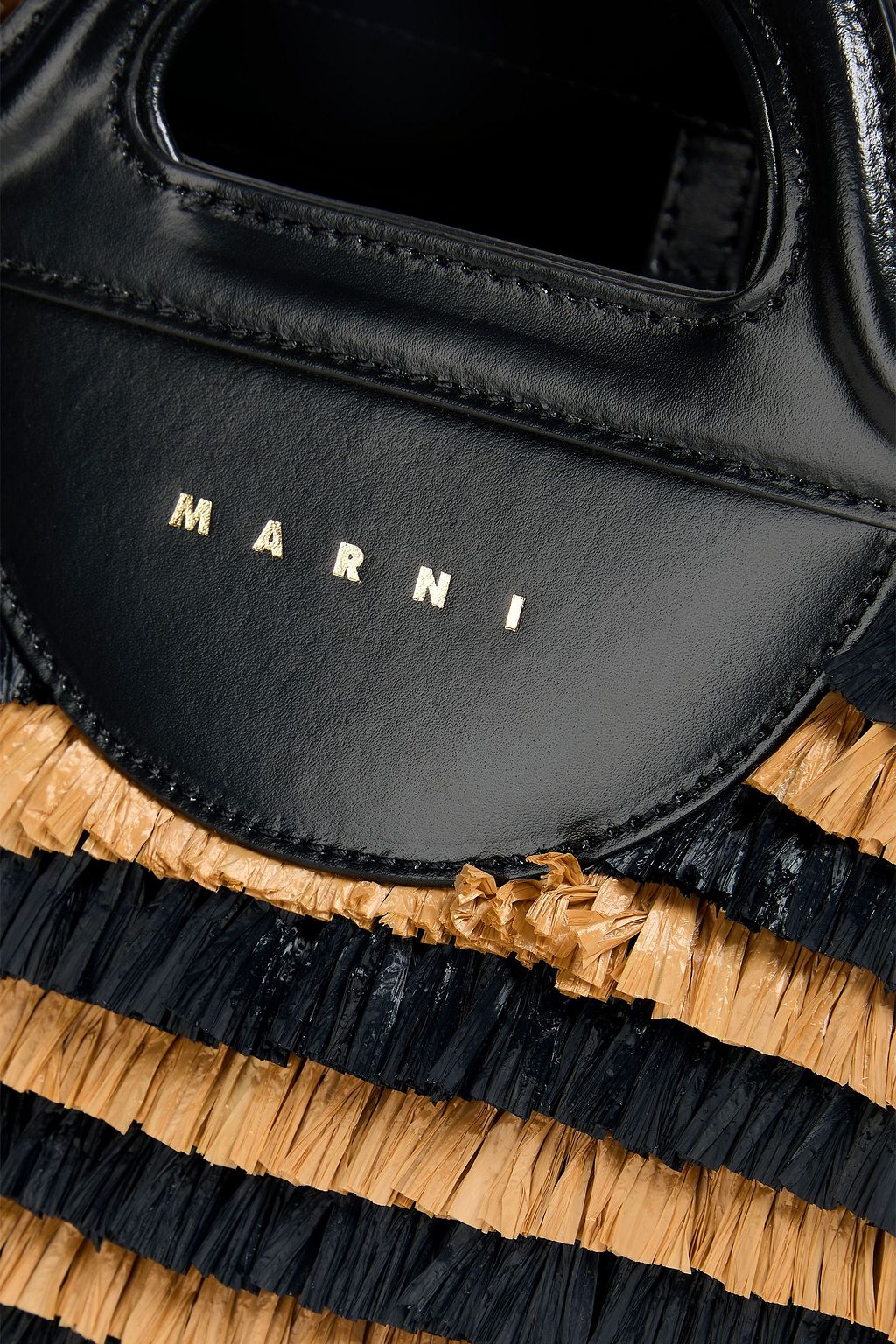 MARNI حقيبة توت من الجلد وقماش الرافيا الاصطناعي