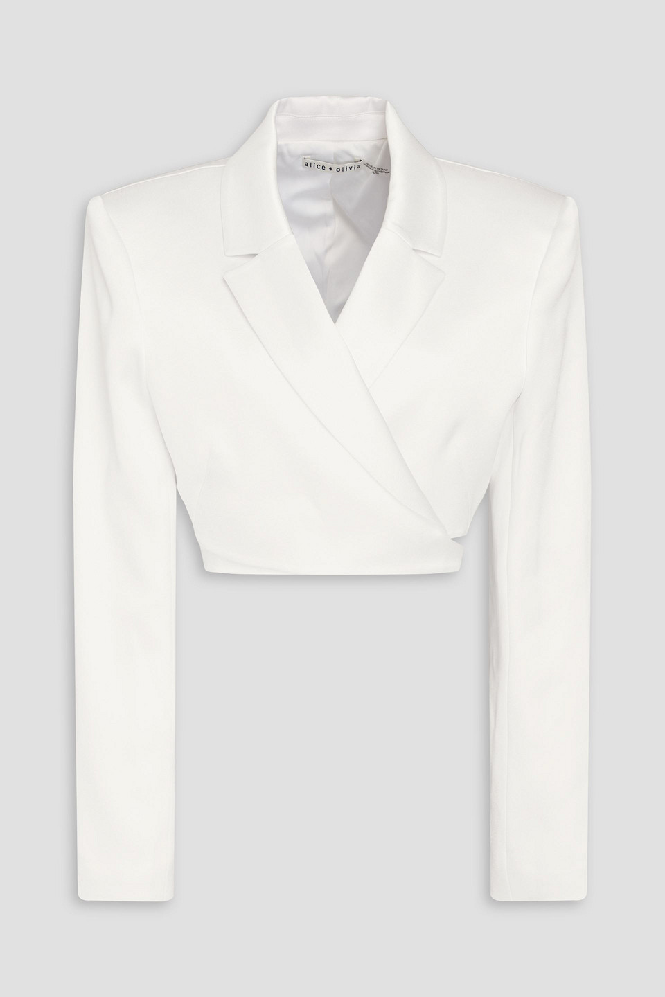 Alice And Olivia Leone Cropped Crepe-satin Blazer In Ivory