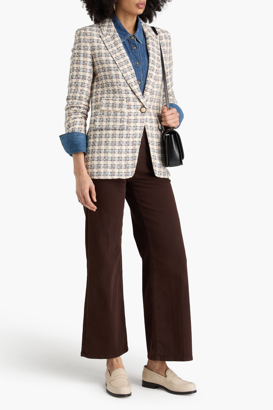 Veronica Beard Martel Blazer Aus Tweed Aus Einer Baumwollmischung Mit Karomuster In Elfenbein