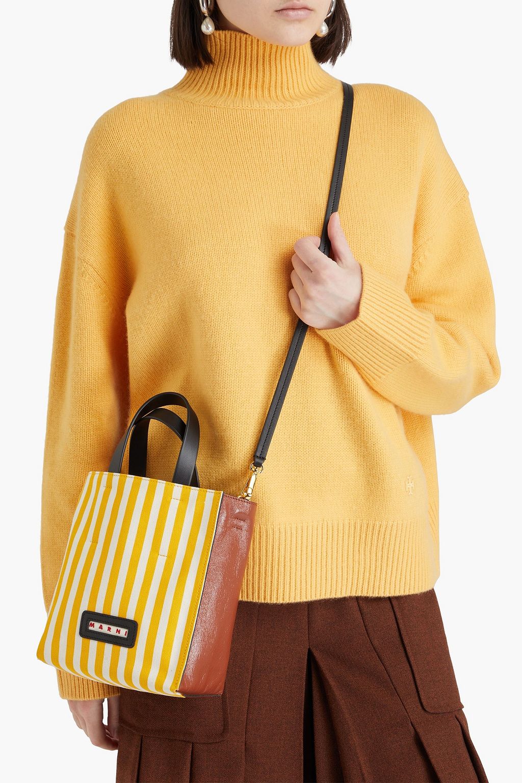 MARNI Striped canvas and leather tote