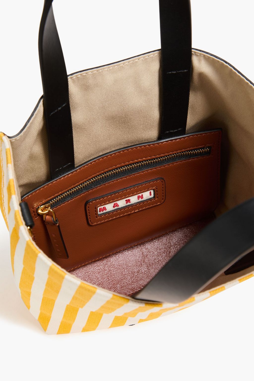 MARNI Striped canvas and leather tote