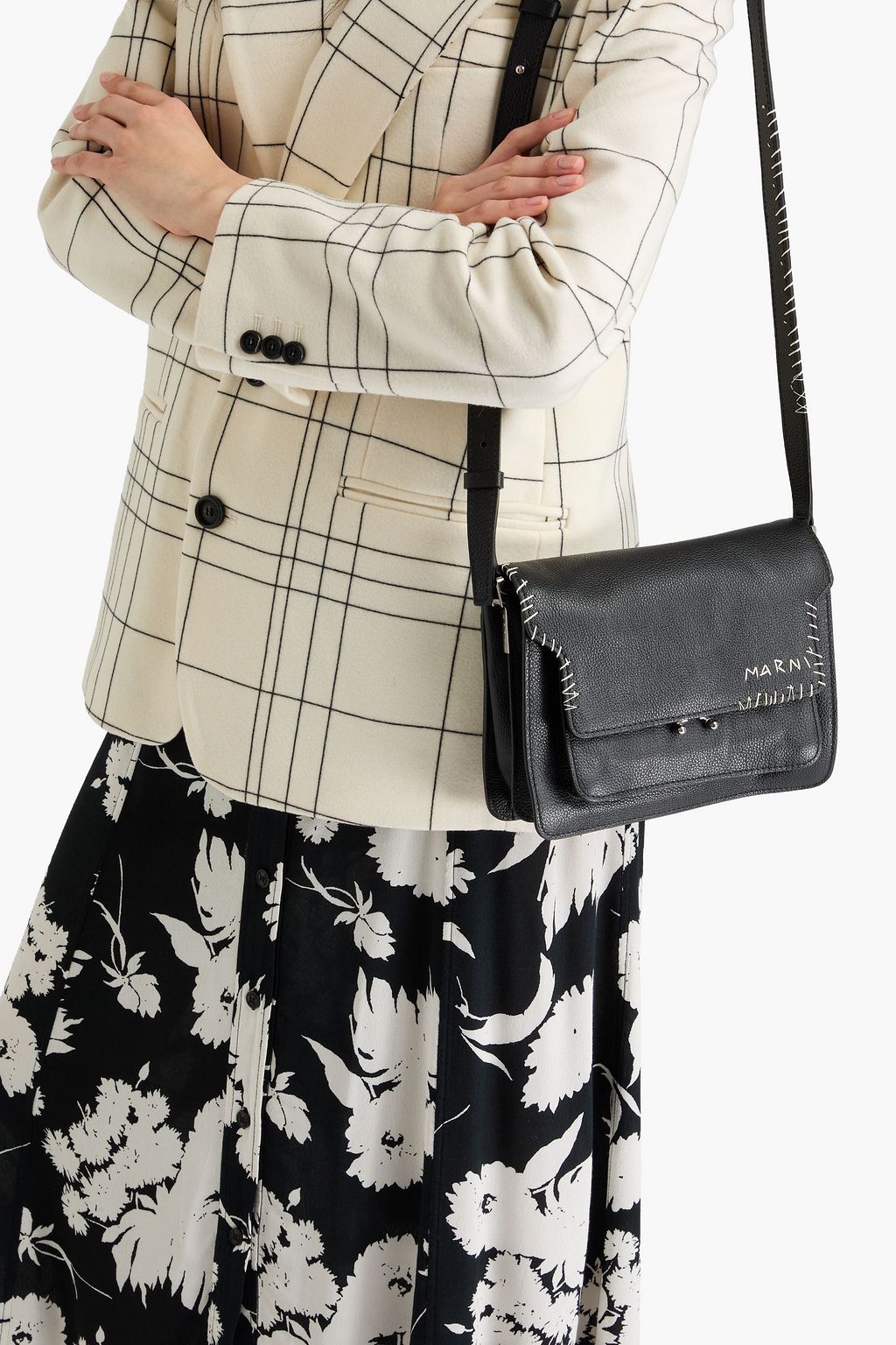 MARNI Trunk embroidered pebbled-leather shoulder bag