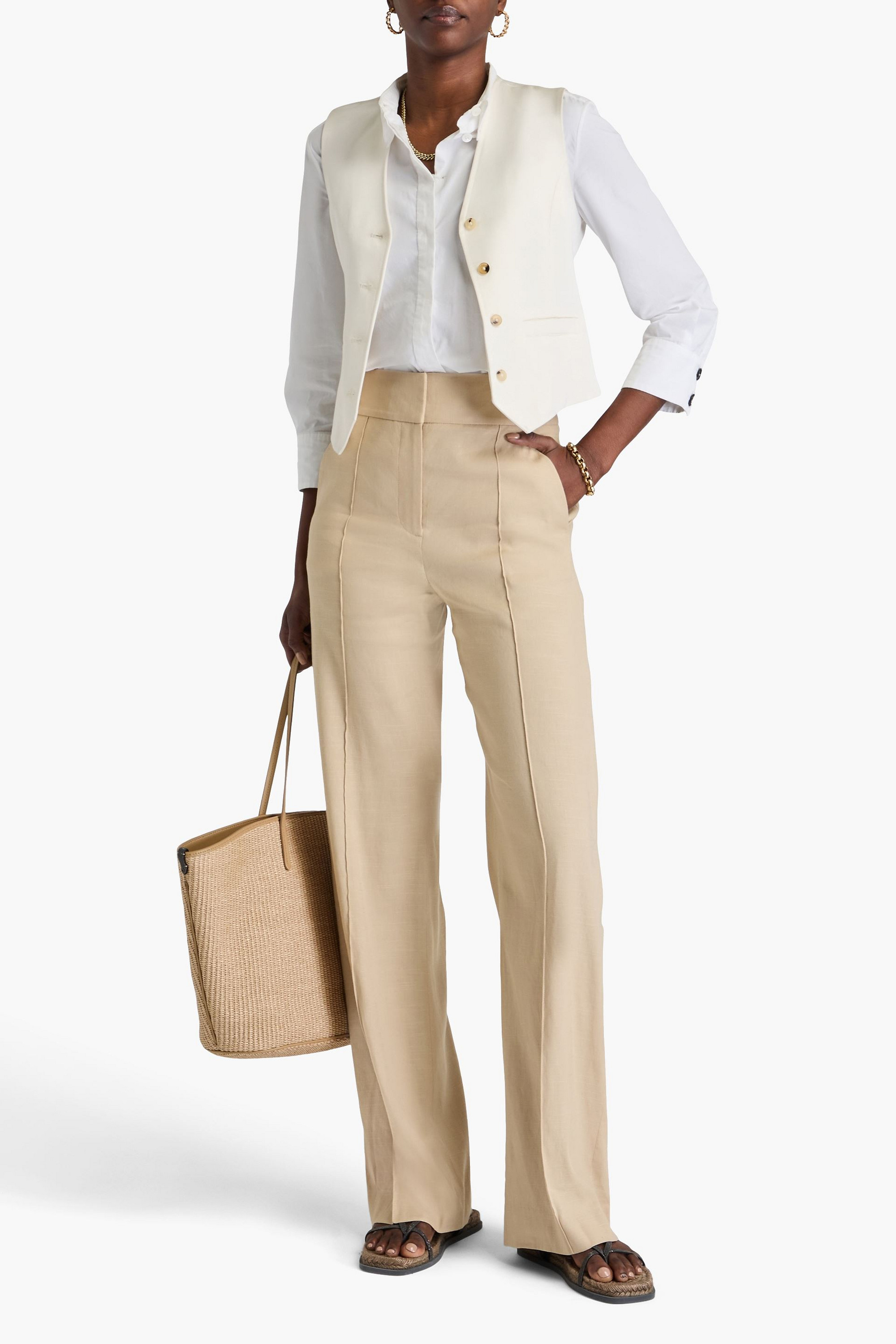 Veronica Beard Cruz linen-blend straight-leg pants