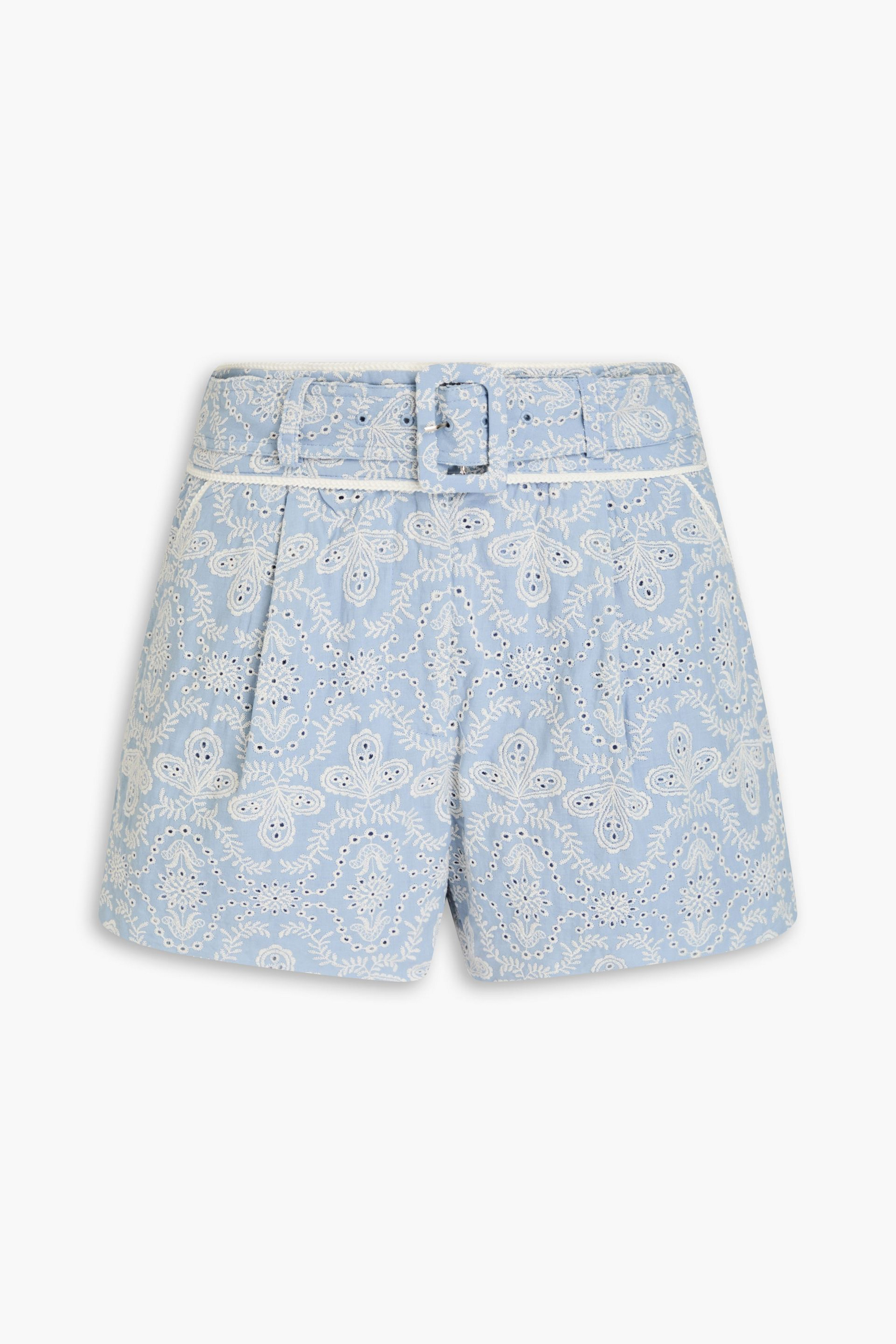 Veronica Beard Hobbes belted broderie anglaise cotton shorts