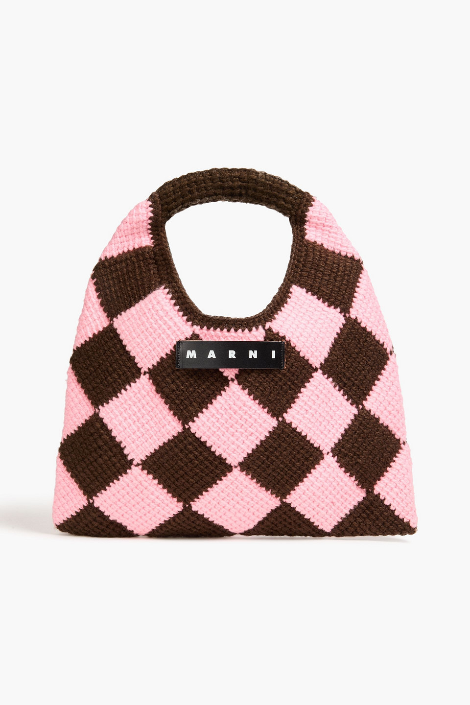 Marni Checked Crochet Tote In Chocolate