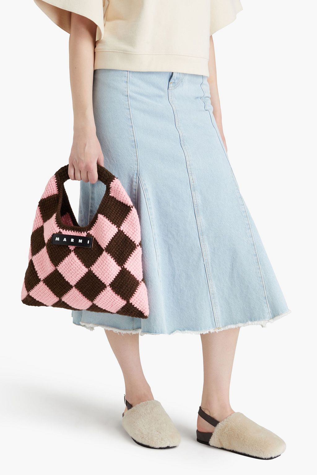MARNI Checked crochet tote