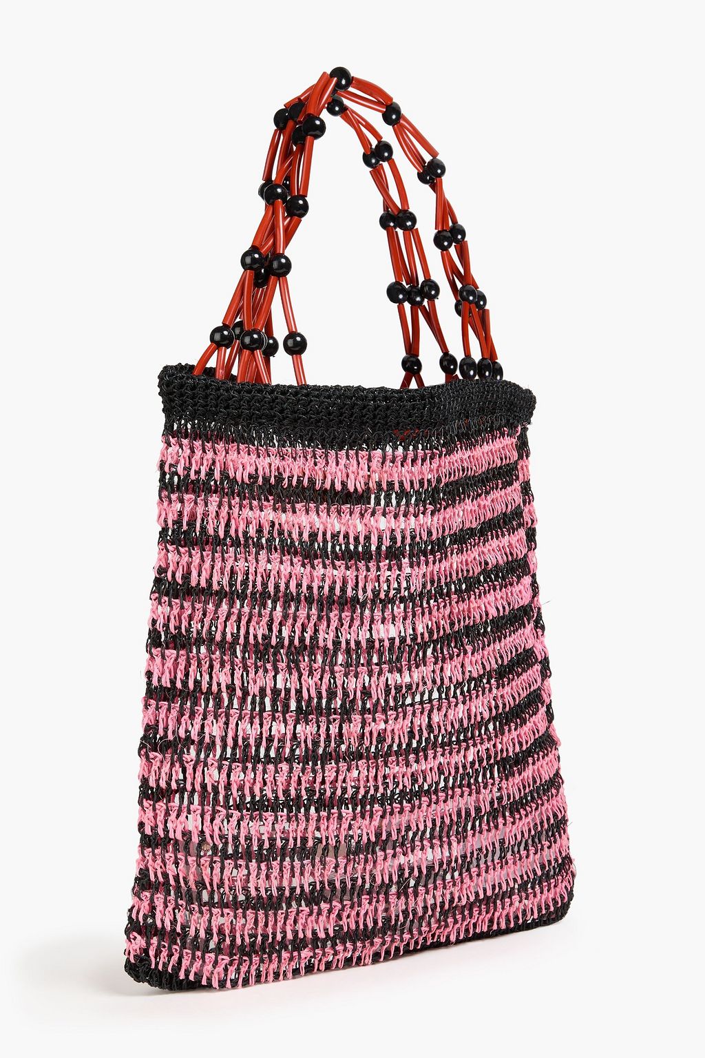 MARNI Embellished striped faux raffia tote