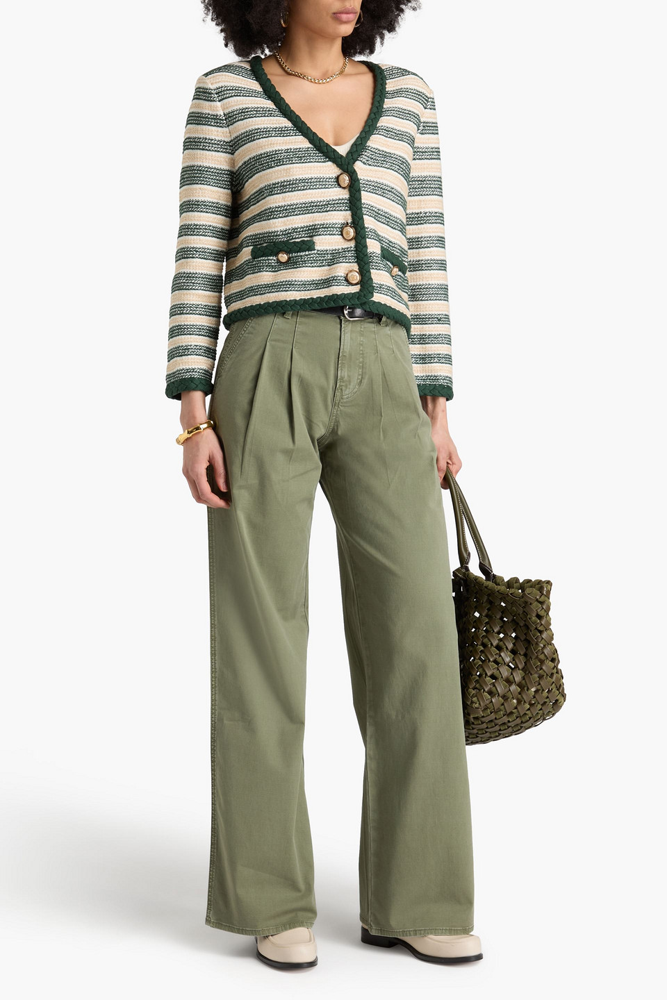 Veronica Beard Claudine Jacke Aus Tweed Aus Einer Leinenmischung Mit Streifen In Waldgrün